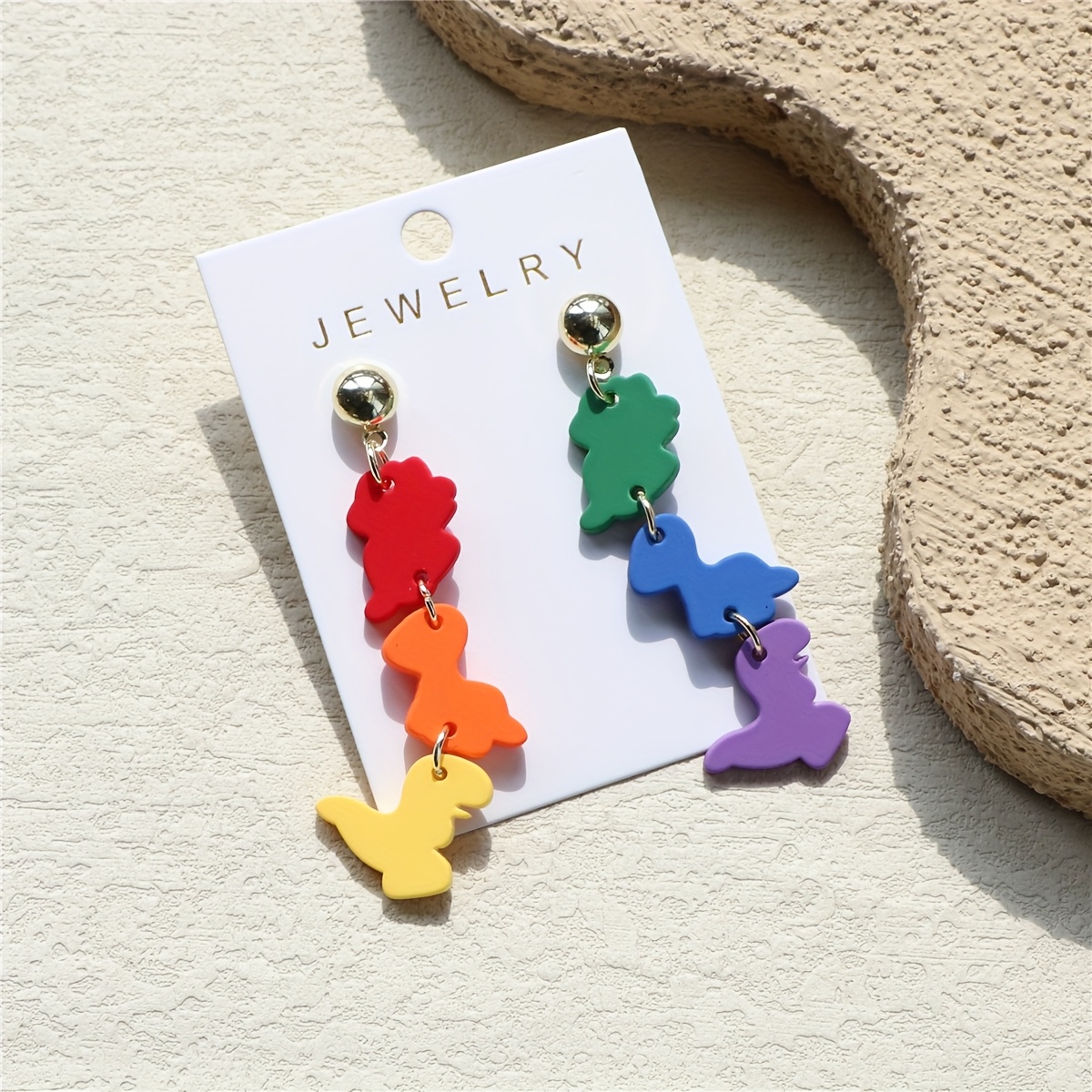 Colorful Dinosaur Clay Texture Acrylic Earrings, Cute Design